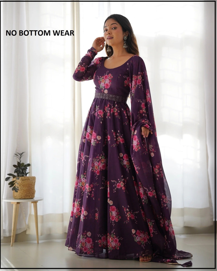 Purple Flipkart Party Wear Frock Anarkali Gown Full Frock In