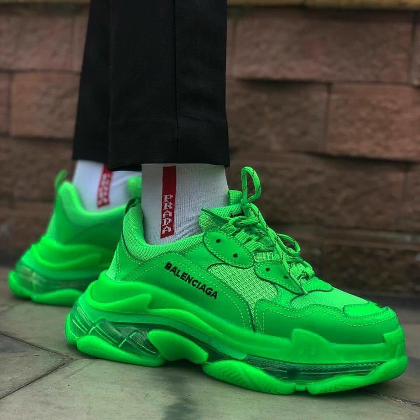 BALENCIAGA Balenciaga Triple S Neon Green Clear Sole Sneakers For 
