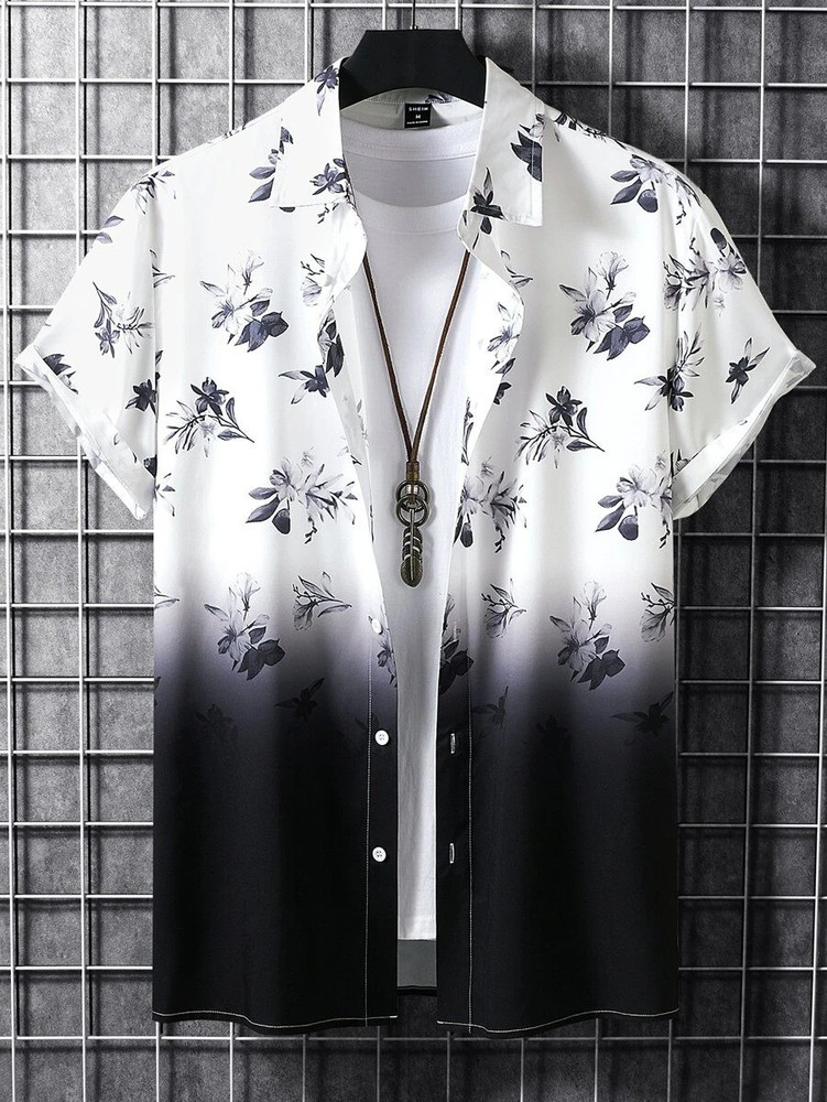 white and black printed shirt
