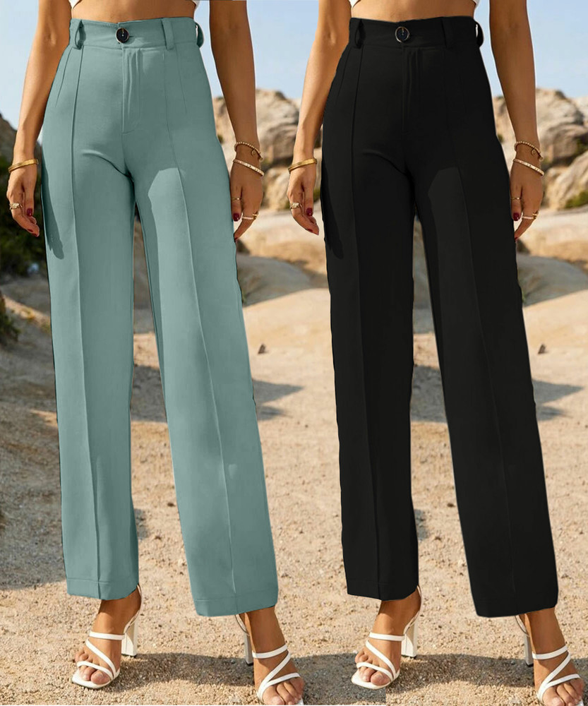 VRINJA Regular Fit Women Black, Light Green Trousers - Buy VRINJA Regular  Fit Women Black, Light Green Trousers Online at Best Prices in India |  Flipkart.com